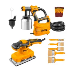 INGCO TOOLS - Lijadora Orbital 320w + Pistola Pintar 550w + Set X8 Brochas