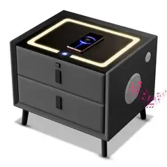 GENERICO - MESA DE NOCHE SMART BLUETOOTH - CARGADOR INALAMBRICO GRIS 2 CAJONES