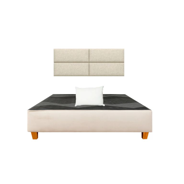 Combo Cama tapizada Nova P madera 2plz Beige+ almohada