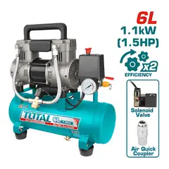 Total Tools - Compresora Silenciosa Oil Free de 6 Litros Total