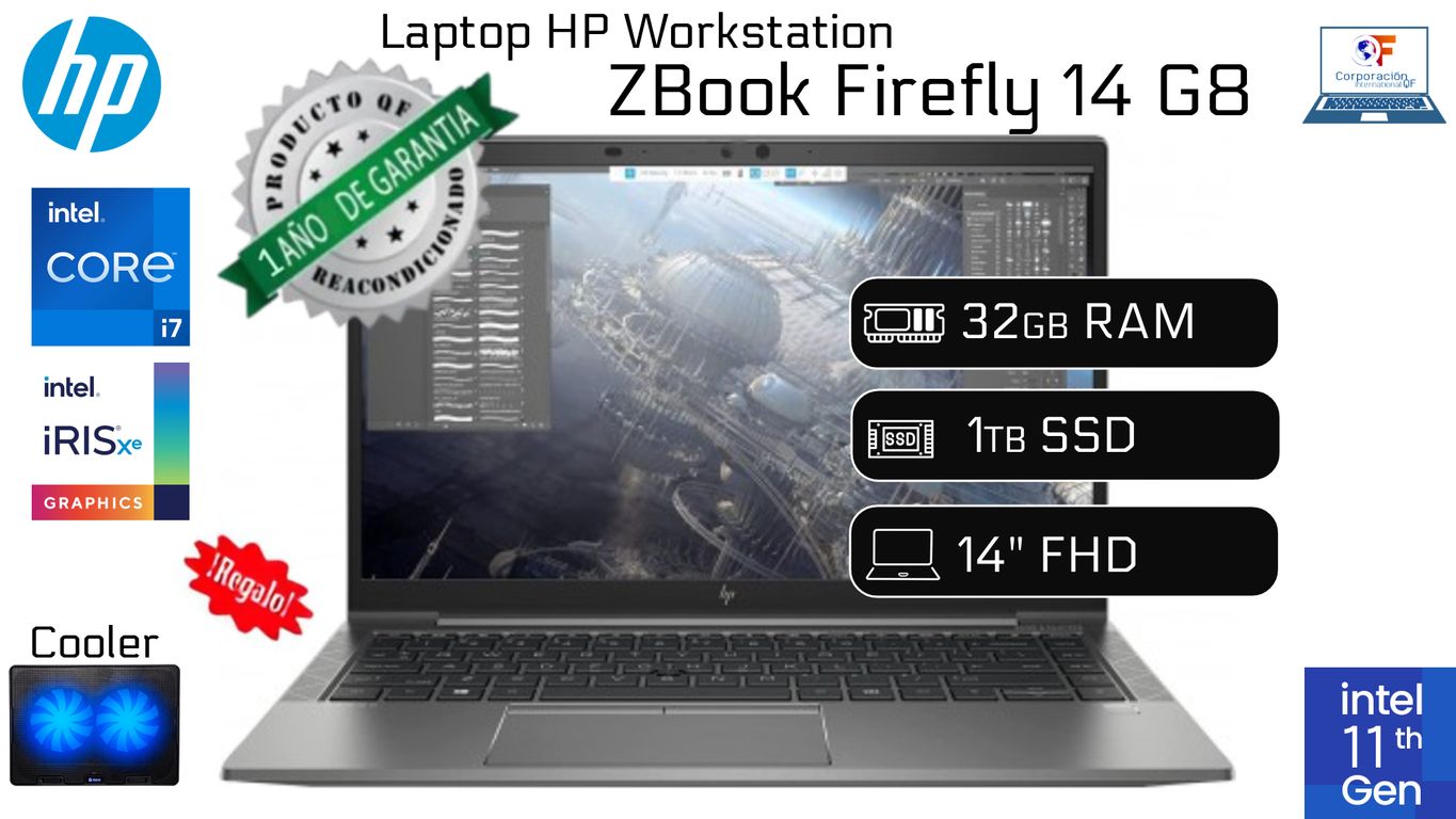 Laptop HP Workstation ZBook Firefly 14 G8 I7 11va RAM 32GB 1TB SSD 14" Reacondicionada Garantía 1año