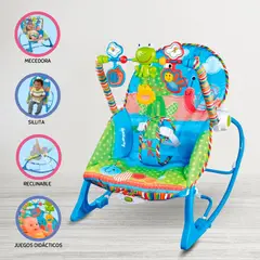 CUZKA - Silla MECEDORA MUSICAL CON VIBRADOR BAUNCER «RANITA» BLUE