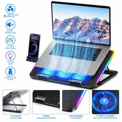 GENERICO - Soporte laptop 6 Cooler Aluminio con Pantalla LED