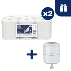 TORK - Papel Toalla Precortada Hoja Doble Blanco 12 x 120 mts + Dispensador