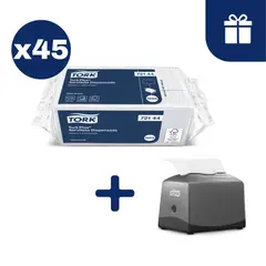 TORK - Servilleta Plus Hoja Simple Blanca 45 paq x 100un + Dispensador Gratis