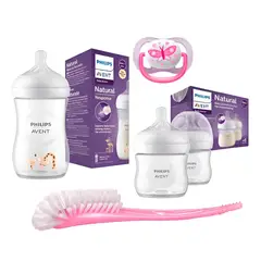 AVENT - Set Recien Nacido 3 Biberones + Chupon + Escobilla Niña