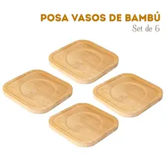 OEM - Posa Vasos Porta Vasos de Bambú 6 Unidades