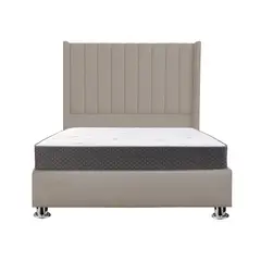 MUEBLES MACRUMO - Combo Cama tapizada Barcelona-15 Beige oscuro+Colchón Semiortopédico