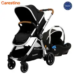CARESTINO - Coche Cuna Premium Travel System 3en1 -DELUXE V2- New Black