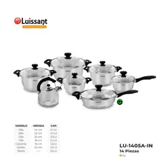 LUISSANT - Juego de ollas Acero Inoxidable LU-1405A-IN 14 Pzs