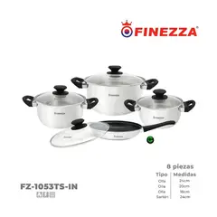 FINEZZA - Set de ollas FINEZZA Acero Inoxidable FZ-1053TS-IN 8 Piezas