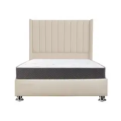 MUEBLES MACRUMO - Combo Cama tapizada Barcelona-15 Pz  Beige claro+colchón semiortopédico