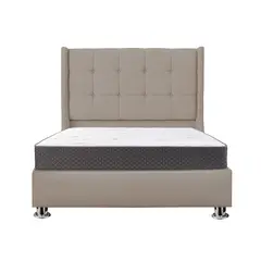 MUEBLES MACRUMO - Combo Cama tapizada Atenas - 2 Plz-Beige oscuro+Colchón Semiortopédico