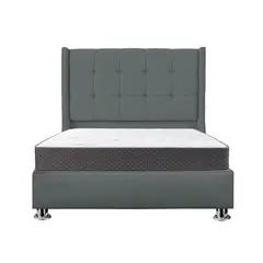 MUEBLES MACRUMO - Combo Cama tapizada Atenas - Queen -Gris oscuro+Colchón Semiortopédico