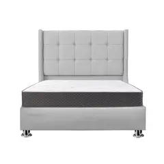 MUEBLES MACRUMO - Combo Cama tapizada Atenas-15 Plz Gris claro+colchón semiortopédico