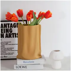 PIA HOME - Florero Decorativo de Cerámica Beige