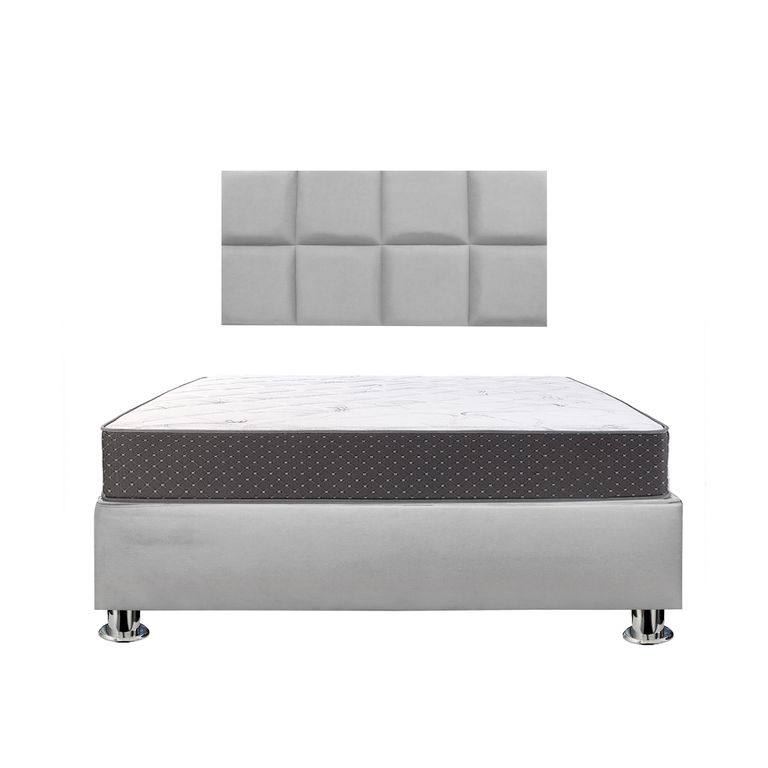 Combo Cama tapizada Serena - 2 Plz Gris claro + Colchón Semiortopédico
