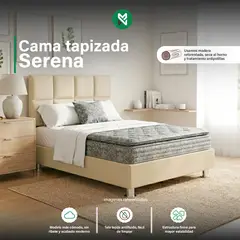 MUEBLES MACRUMO - Combo Cama tapizada Serena - 2 Plz Beige claro +Colchón Semiortopédico
