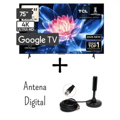 TCL - Televisor TCL 75 Pulgadas QLED UHD 4K Google TV 75T6C + Antena Digital (Modelo 2025)