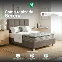 MUEBLES MACRUMO - Combo Cama tapizada Serena - Queen Beige oscuro+Colchón Semiortopédico