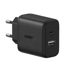 UGREEN - ADAPTADOR DE CARGADOR INTELIGENTE Y RÁPIDO UGREEN CON DOS PUERTOS USB-C Y USB-A NEGRO