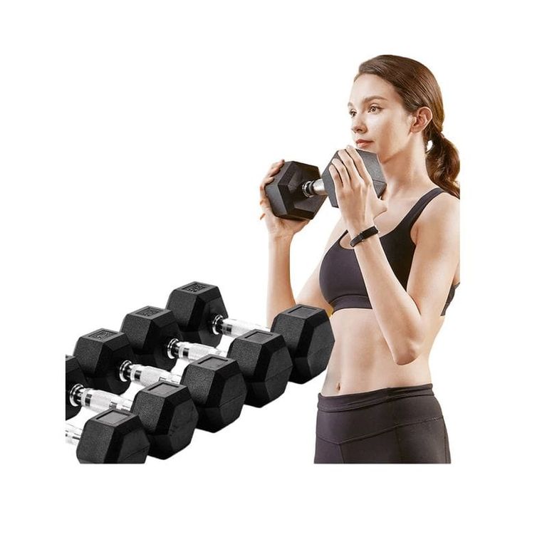 Set De Pesas Mancuernas Hexagonal Metal Cromado X2 5Kg