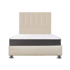 MUEBLES MACRUMO - Combo Cama tapizada Deco - 2 Plz Beige claro + Colchón Semiortopédico