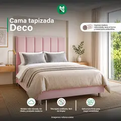 MUEBLES MACRUMO - Combo Cama tapizada Deco  - 2 Plz Rosado + Colchón Semiortopédico