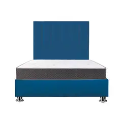 MUEBLES MACRUMO - Combo Cama tapizada Deco - 2 Plz Azul + Colchón Semiortopédico