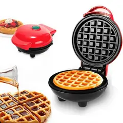 GENERICO - Mini Wafflera Antiadherente Eléctrica Portátil de 350W Rojo