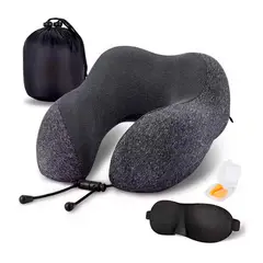 VARIOS - Set Almohada de Cuello para Viaje con Antifaz y Tapones de Oídos Gris