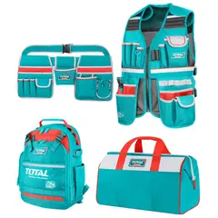 TOTAL - MOCHILA PORTAHERRAMIENTAS, MALETA, CHALECO, COMBO 4 EN 1