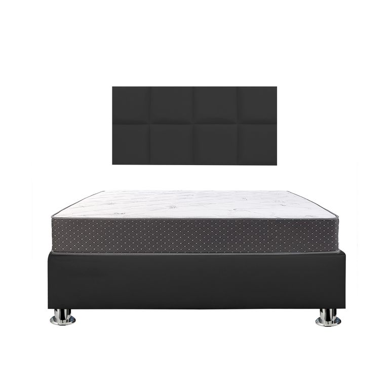 Combo Cama tapizada Selene Pcromadas - 2plz Negro + colchón semiortopédico