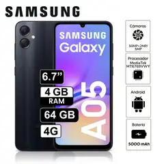 SAMSUNG - Celular Galaxy A05 6.7" Pulg 4GB RAM 64GB -Negro