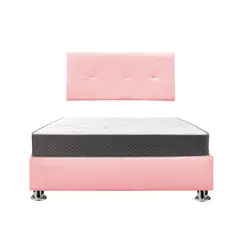 GENERICO - Combo Cama tapizada Sabana - 15plz Rosado + colchón semiortopédico