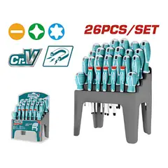 TOTAL TOOLS - Set Destornilladores 26PCS CRV Magnetico con Soporte - THT250626