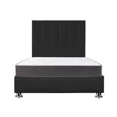 GENERICO - Combo Cama tapizada Luzia  P.cromadas - Queen Negro + colchón semiortopédico
