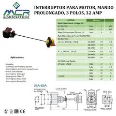 GENERICO - INTERRUPTOR PARA MOTOR, MANDO PROLONGADO 3 POLOS, 32 AMP