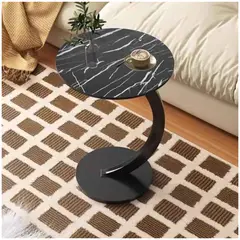 INSPIRA MARKET - Mesa Auxiliar Circular Moderna en Forma de C Negro Marmoleado
