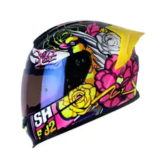 SHAFT - Casco Integral SHAFT SH-502SP Flower Azul Amarillo Talla XL Certificado DOT para Moto Premium Diseño
