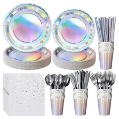 PIA COPELLO STORE - Set de Vajilla Descartable 80 Piezas - Iridiscente