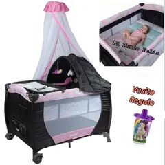 EBABY - Cuna Corral Mecedora con Cambiador Rosado Bebe