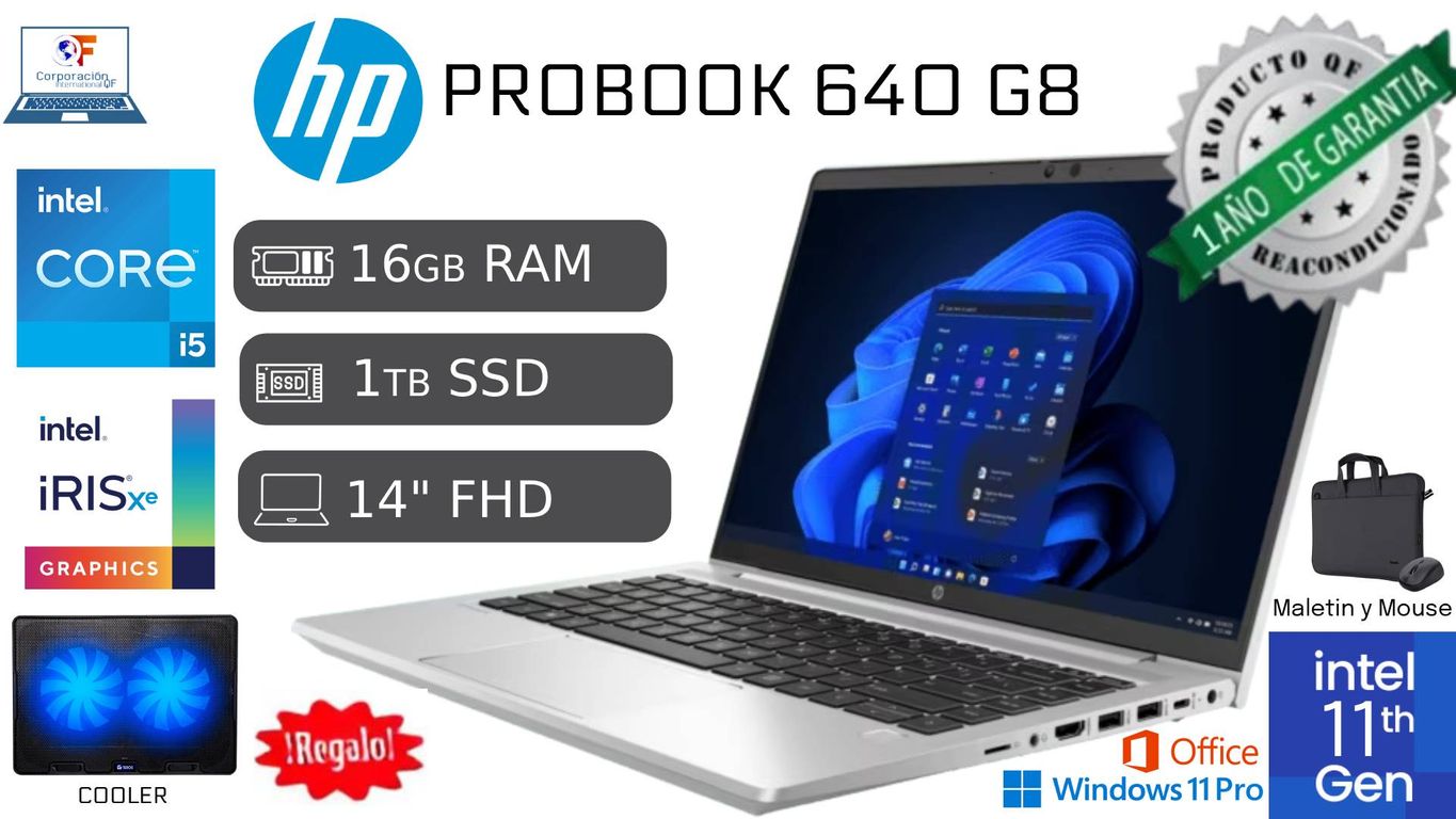 Hp Probook 640 G8 I5 11va 16gb RAM 1TB SSD Reacondicionada 1 Año Garantía + COOLER