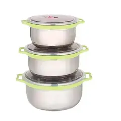 GENERICO - Set 3 Contenedor O Bowl De Acero Con Tapa Hermética 14,16,18
