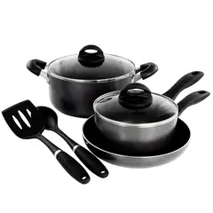 OSTER - Juego de Ollas aluminio antiadherente 7 piezas Clairborne gris