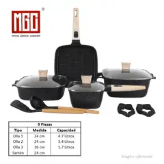 OEM - JUEGO DE OLLAS MGC DE 9 PIEZAS ROCA VOLCANICA BLACK