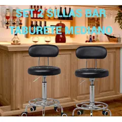 GENERICO - SET 2 SILLAS BANCO BAR BUTACO GIRATORIO TABURETE PU NEGRO ACERO INOX