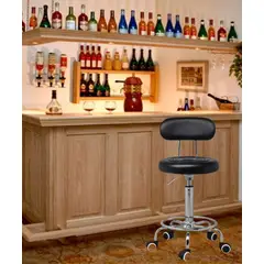 GENERICO - SILLA GIRATORIO MULTIPROPÓSITO BANCO BAR PU NEGRO CON ESPALDAR
