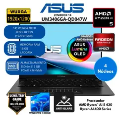 ASUS - Laptop Asus Zenbook AMD Ryzen AI 5 (UM3406GA-QD047W) RAM 16 GB SSD 512 GB 14"WUXGA Windows 11 HOME