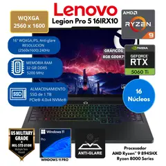 LENOVO - Laptop Lenovo LEGION PRO 5 AMD RYZEN 9 RAM 32 GB SSD 1 TB 16" WQXGA  RTX 5060 8GB GDDR7 WINDOWS 11